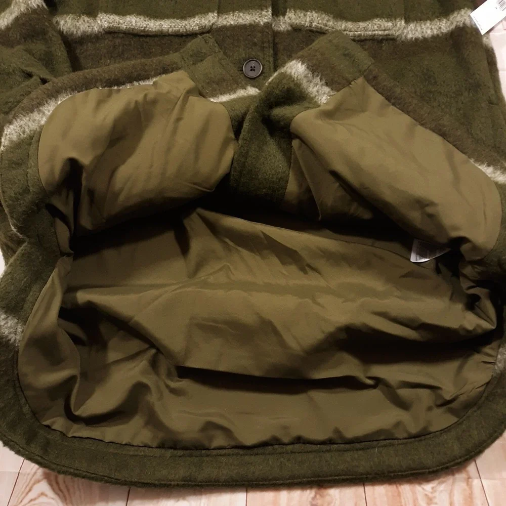 Old Navy Wool Blend Car Coat Womens M Green 4 Button Notch Lapel Heavyweight NEW
